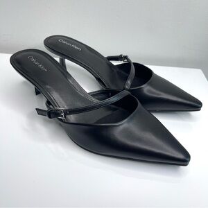 Calvin Klein Jansy Black Pointed Toe Buckle Strap Kitten Heels Size 7
